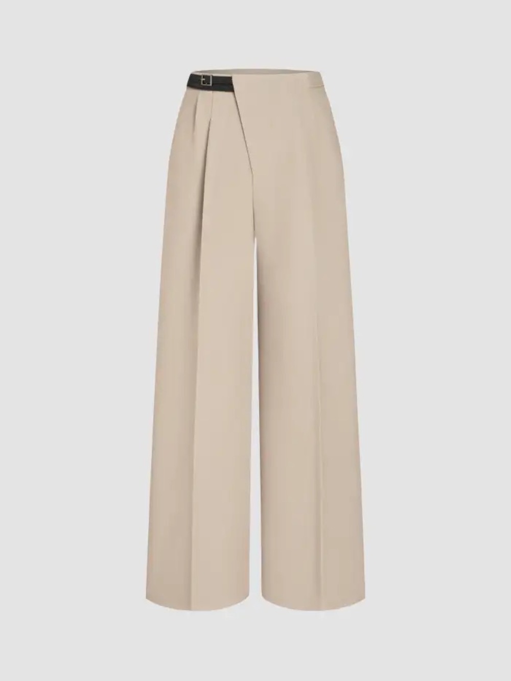 Cider Sand-Beige Wide Leg High-Waist Trousers with Contrast Buckle